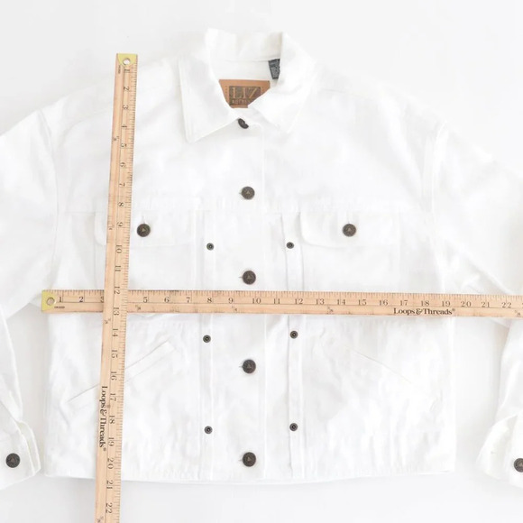 Vintage Liz Authentic White 100% Cotton Button Up Denim Jean Jacket S - Picture 4 of 11